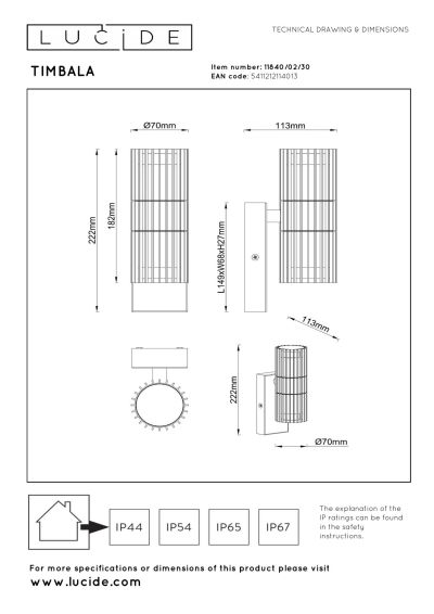 Lucide TIMBALA - Wall spotlight / Wall light Indoor/Outdoor - 2xGU10 - IP44 - Black